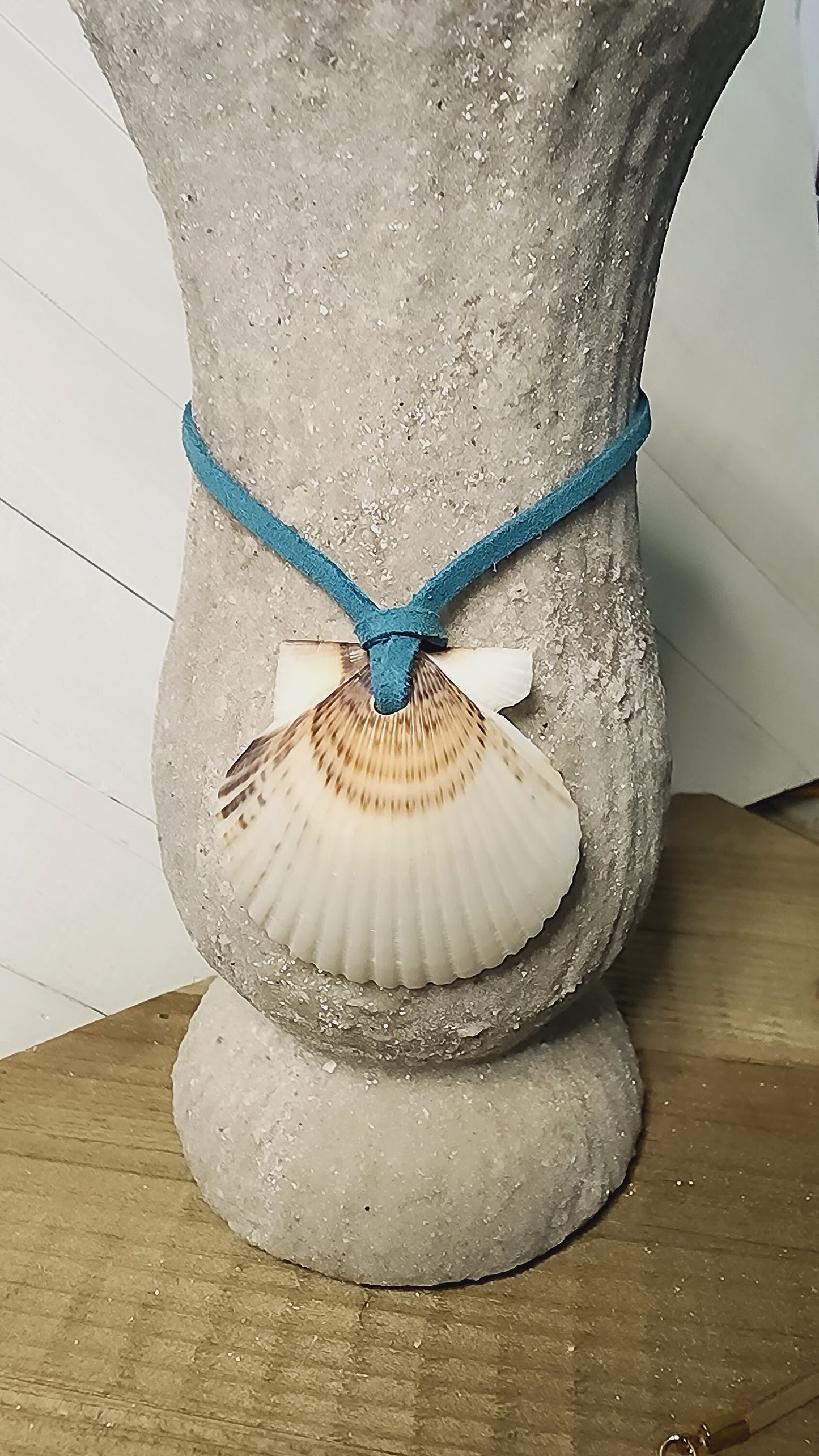 Genuine handmade Florida scallop pendant on a 20" suede cord. Natural white scallop necklace. Mermaid jewelry. Gifts for Beach lovers.