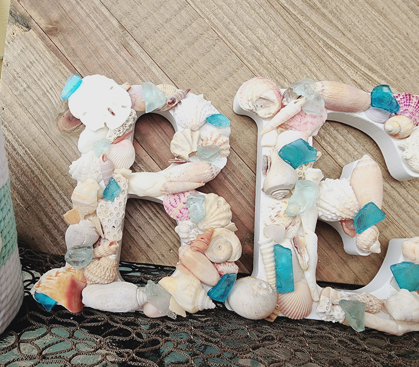 Seashell letters (5inx6in), seashell art decor, beach letters, beach house decor, coastal decor, sea glass letters, seashell wall hanging