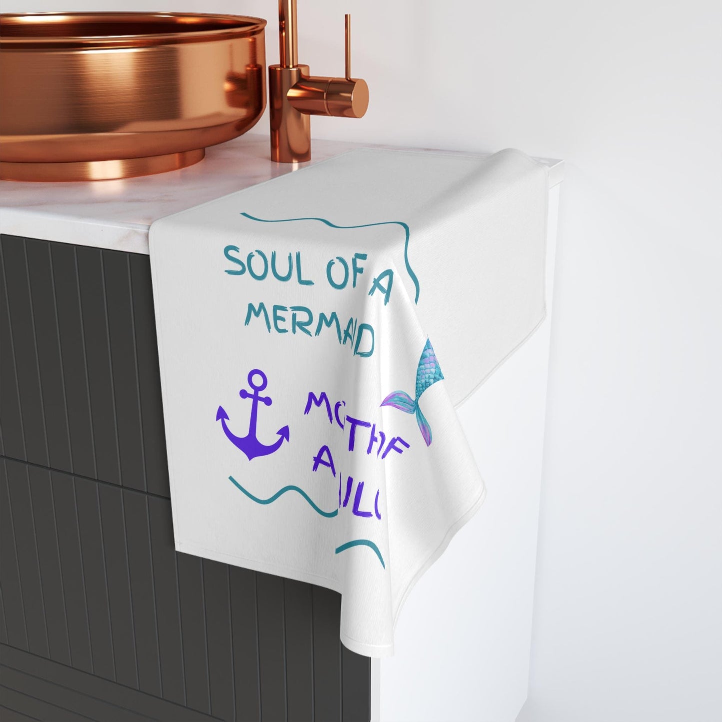 Mermaid Soul Hand Towel | Nautical Kitchen Decor, Beach House Gift, Ocean Lover Towel, Fun Bathroom Accessory