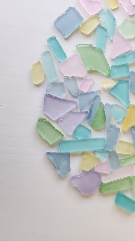 1/ 2 pound pastel multi-color sea glass in Easter and spring colors perfect to accent your beach house decor or for a beach Easter project.