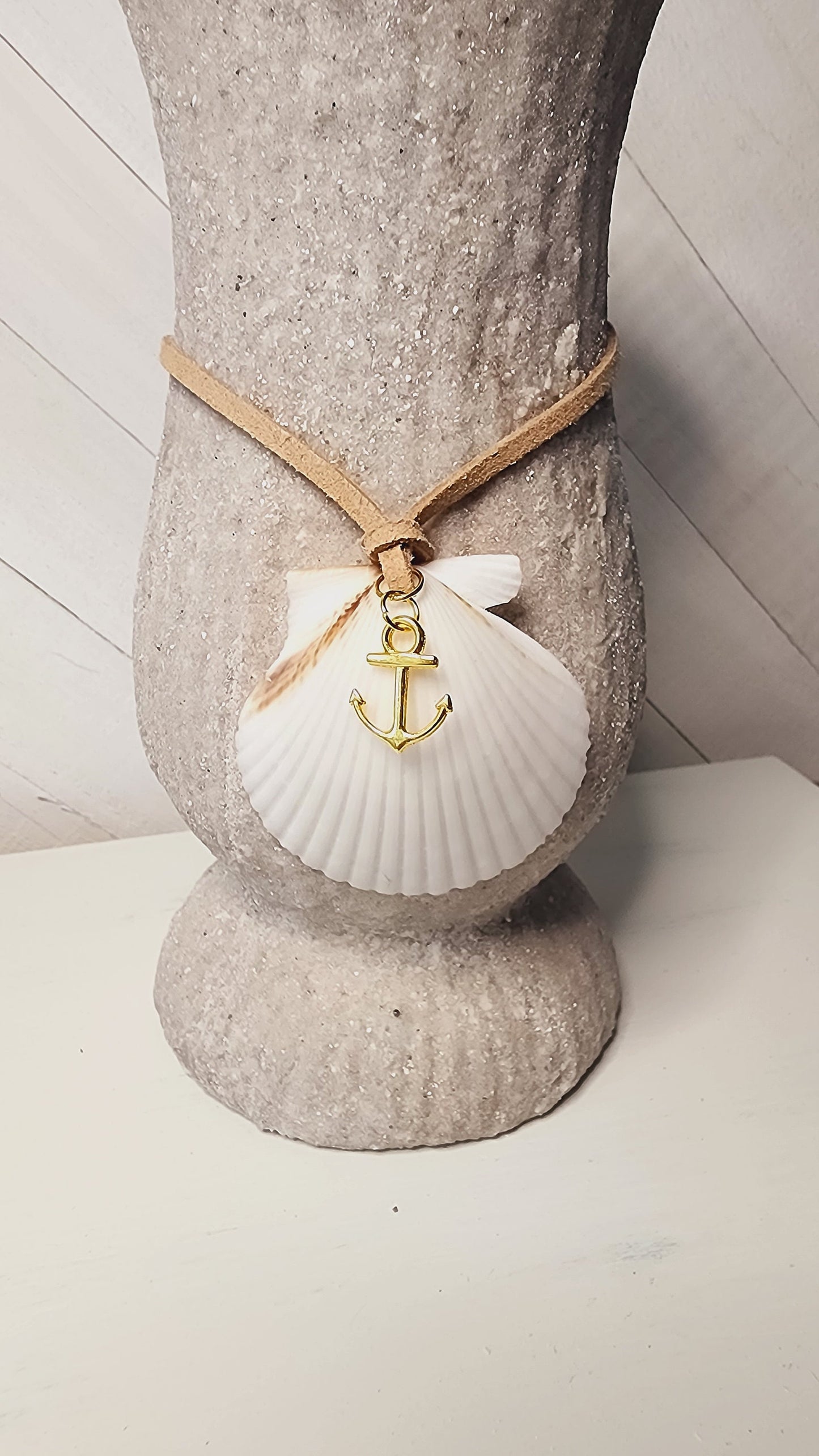 Genuine handmade Florida scallop pendant on a 20" suede cord. Natural white scallop necklace. Mermaid jewelry. Gifts for Beach lovers.