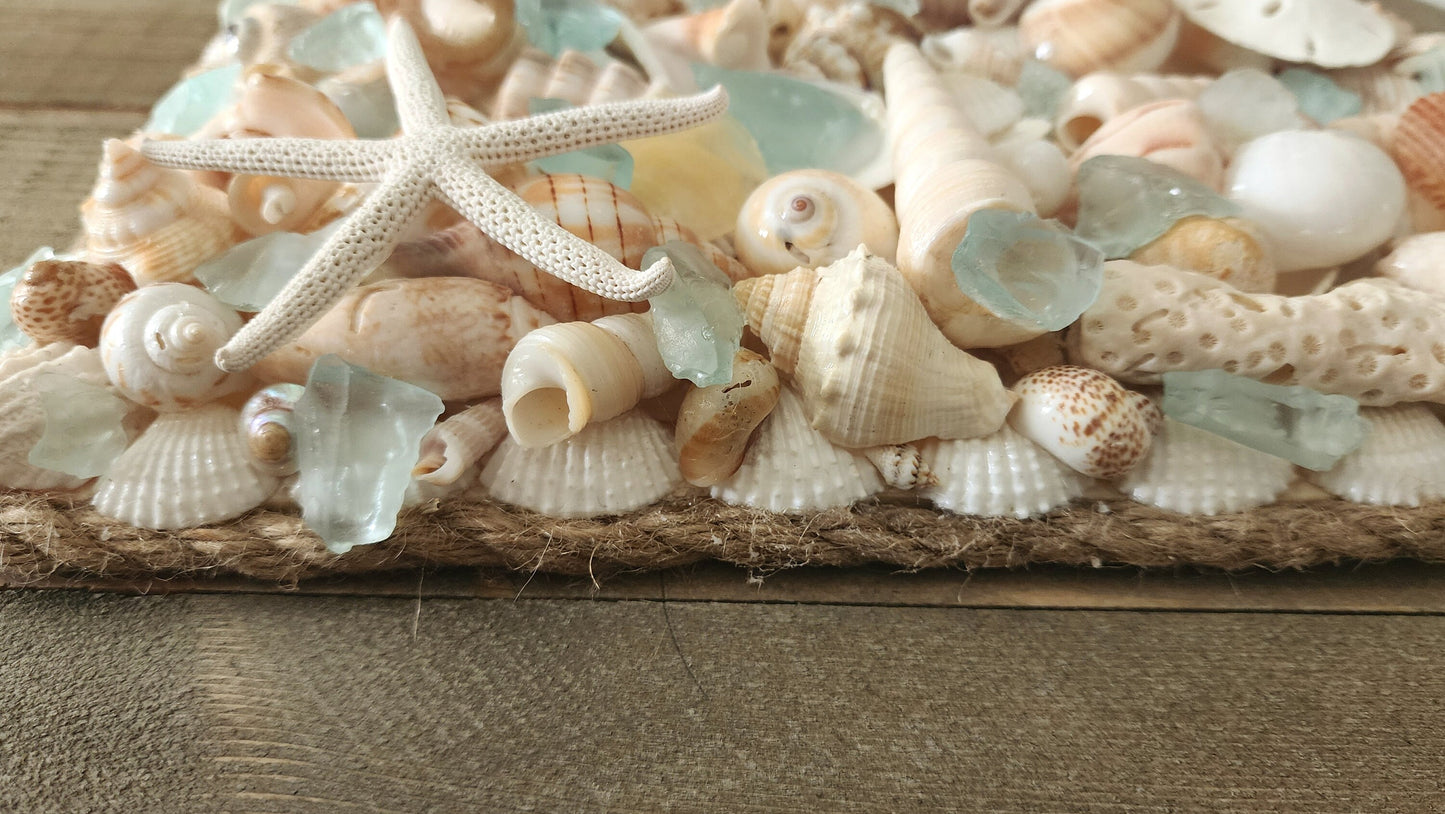 Seashell and sea glass heart decor, seashell art, coastal heart, coastal wall art hanging, sea glass wall hanging, Valentine's gift, wedding