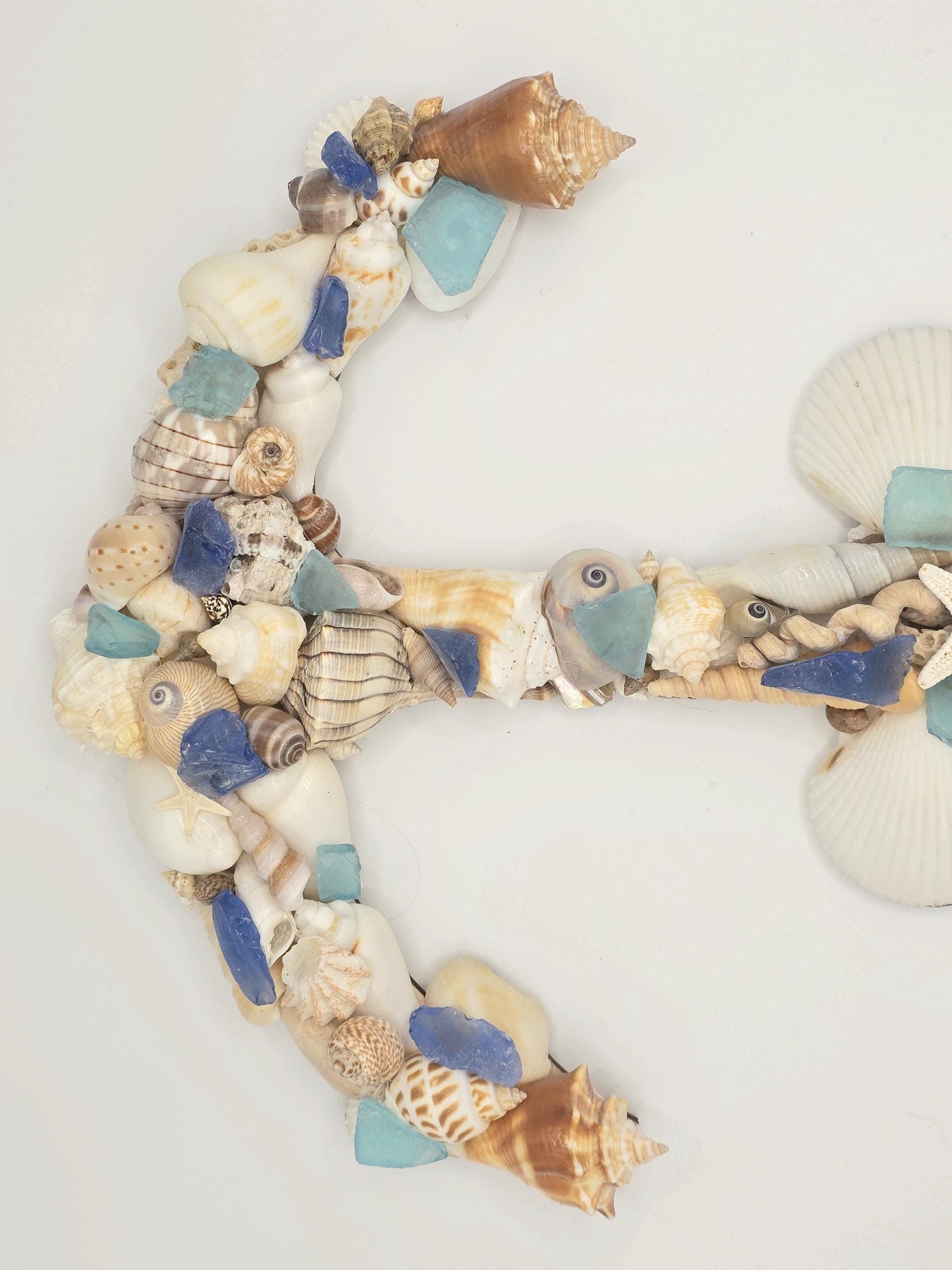 Seashell and seaglass anchor wall art (12"x8"), ready to hang. Beautiful, handmade coastal beach house decor or beach wedding gift.