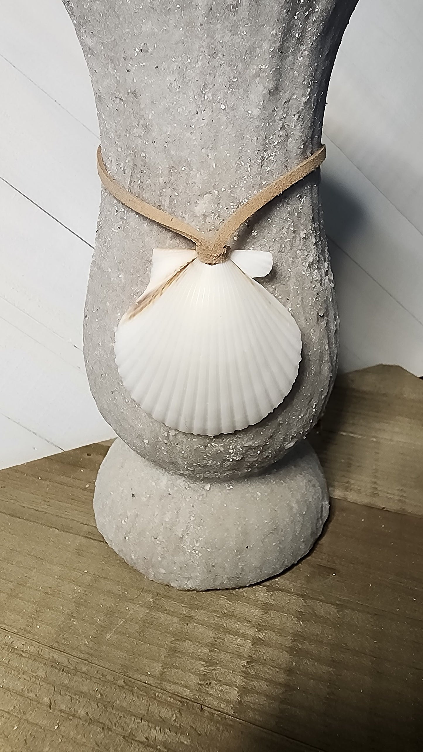 Genuine handmade Florida scallop pendant on a 20" suede cord. Natural white scallop necklace. Mermaid jewelry. Gifts for Beach lovers.