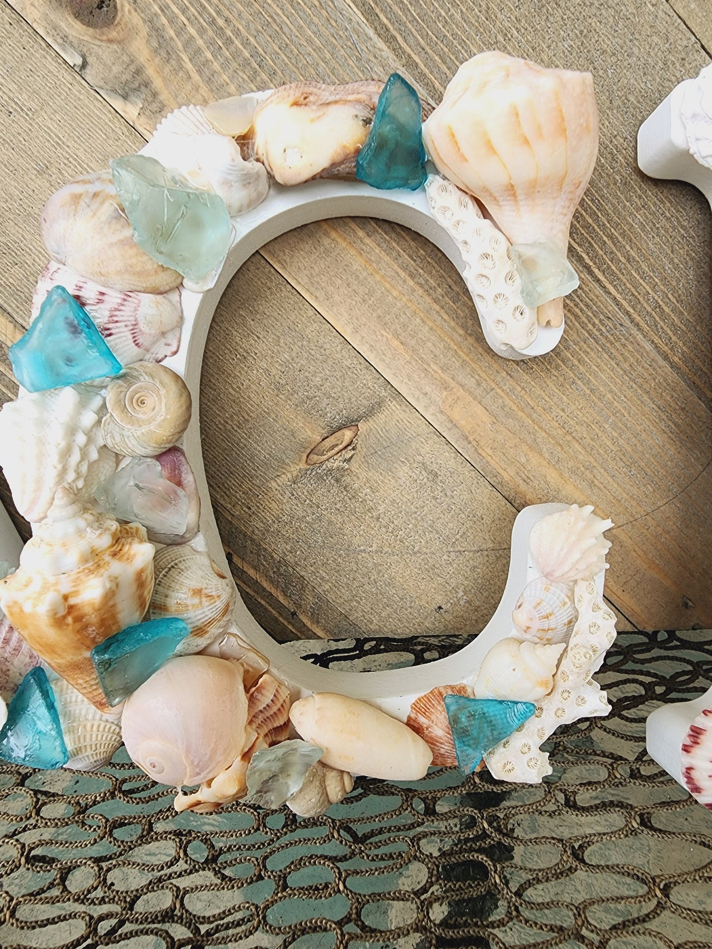 Seashell letters (5inx6in), seashell art decor, beach letters, beach house decor, coastal decor, sea glass letters, seashell wall hanging