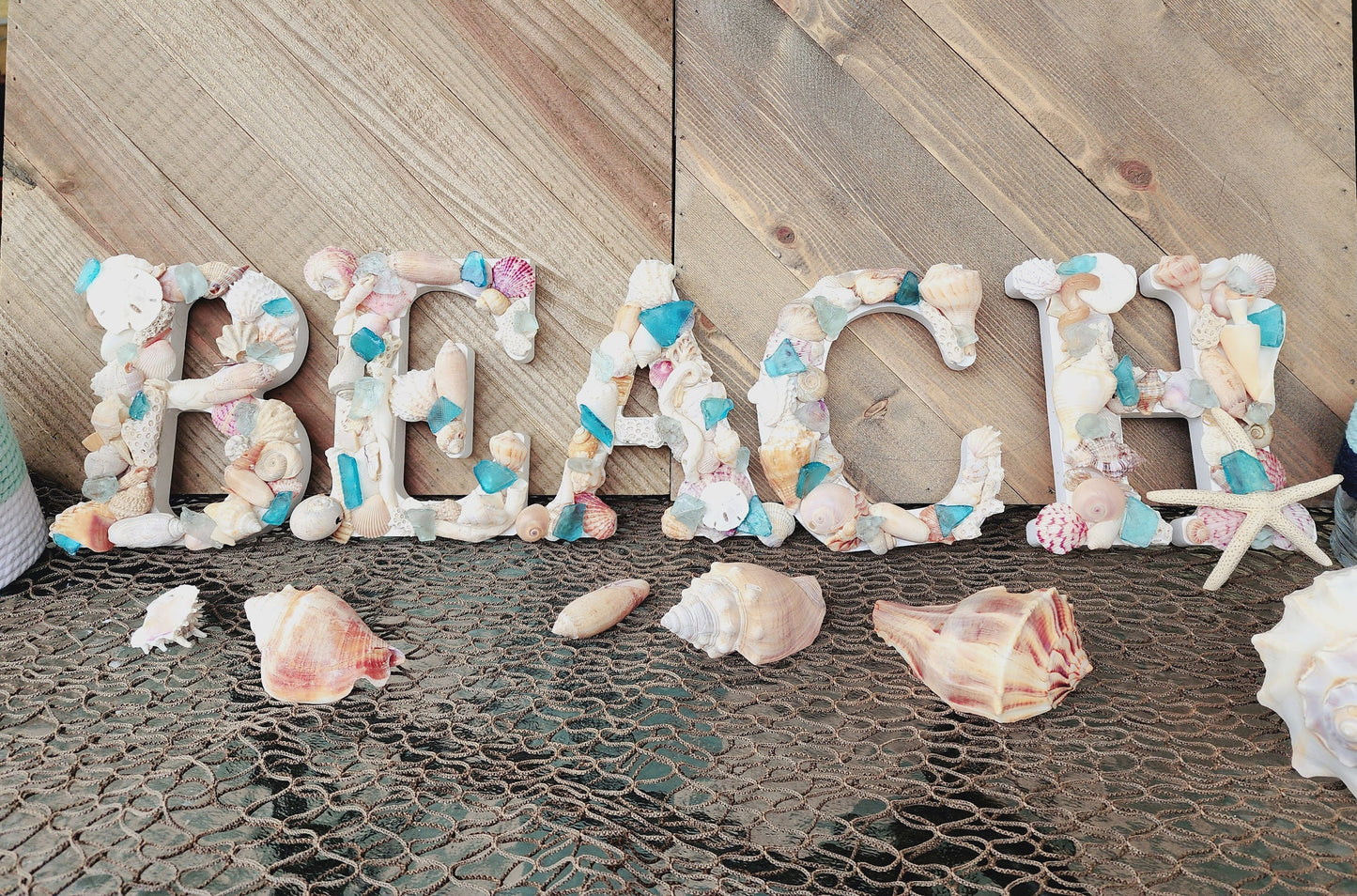 Seashell letters (5inx6in), seashell art decor, beach letters, beach house decor, coastal decor, sea glass letters, seashell wall hanging