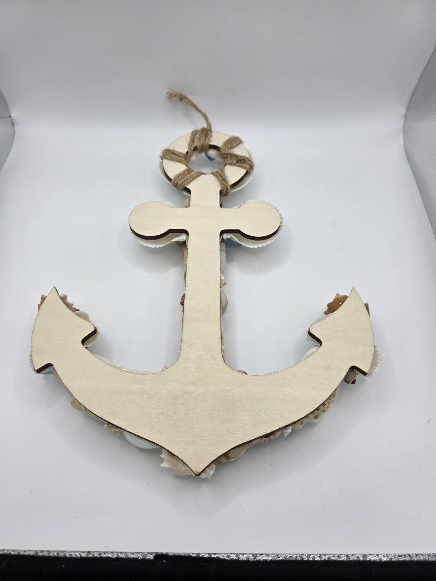 Seashell and seaglass anchor wall art (12"x8"), ready to hang. Beautiful, handmade coastal beach house decor or beach wedding gift.