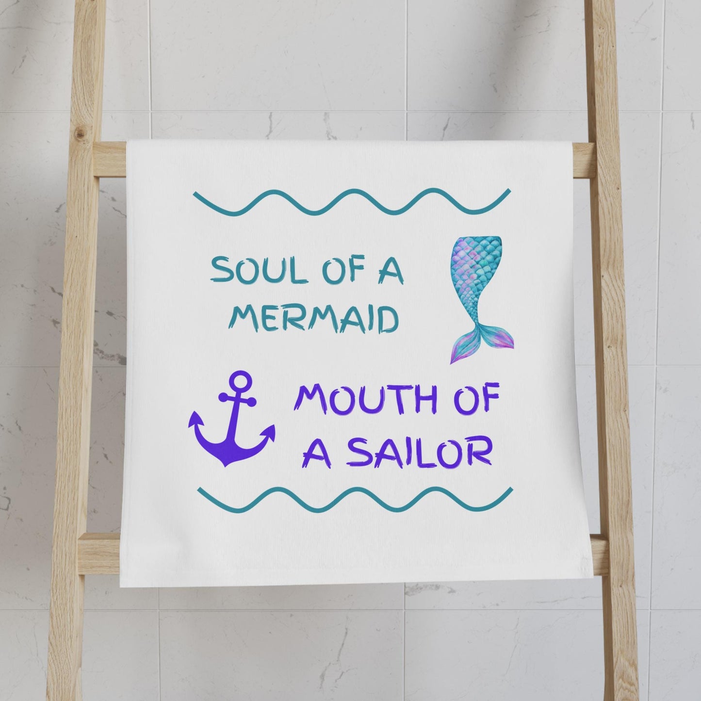 Mermaid Soul Hand Towel | Nautical Kitchen Decor, Beach House Gift, Ocean Lover Towel, Fun Bathroom Accessory