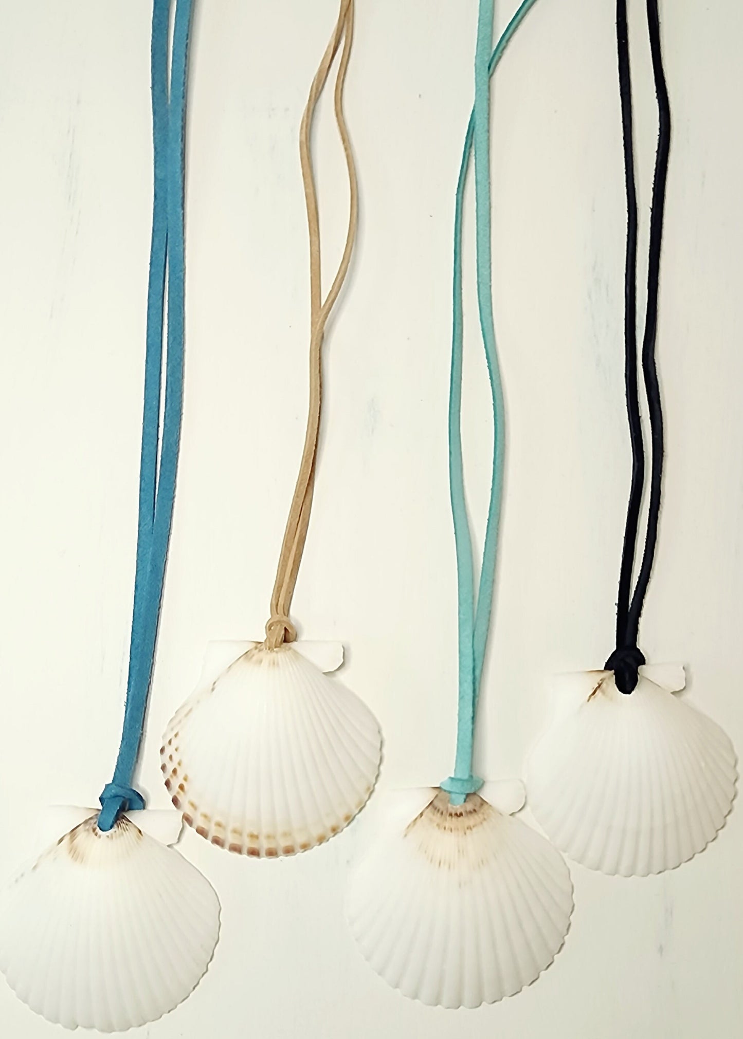 Genuine handmade Florida scallop pendant on a 20" suede cord. Natural white scallop necklace. Mermaid jewelry. Gifts for Beach lovers.