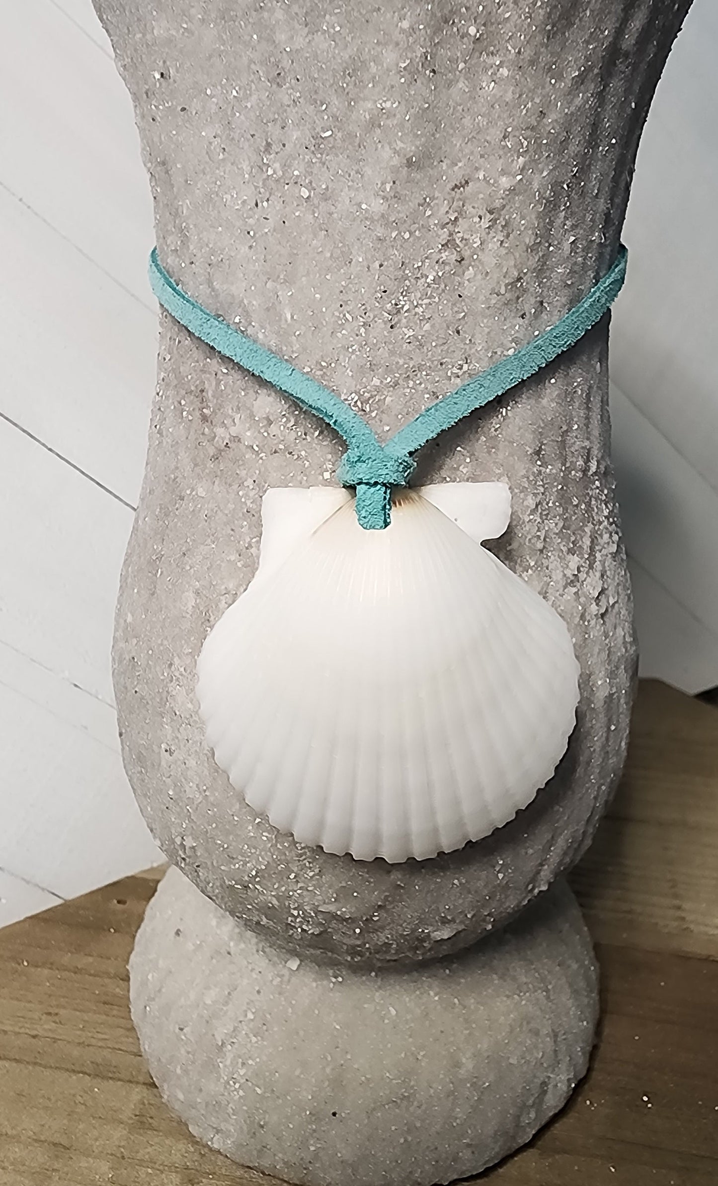 Genuine handmade Florida scallop pendant on a 20" suede cord. Natural white scallop necklace. Mermaid jewelry. Gifts for Beach lovers.