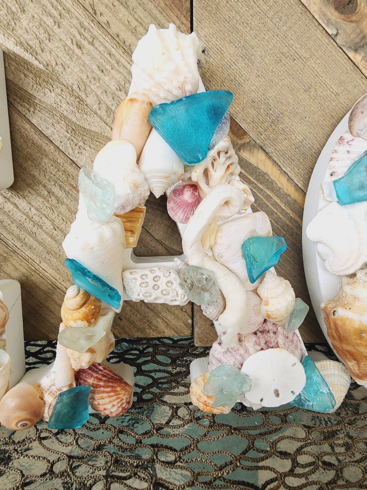 Seashell letters (5inx6in), seashell art decor, beach letters, beach house decor, coastal decor, sea glass letters, seashell wall hanging