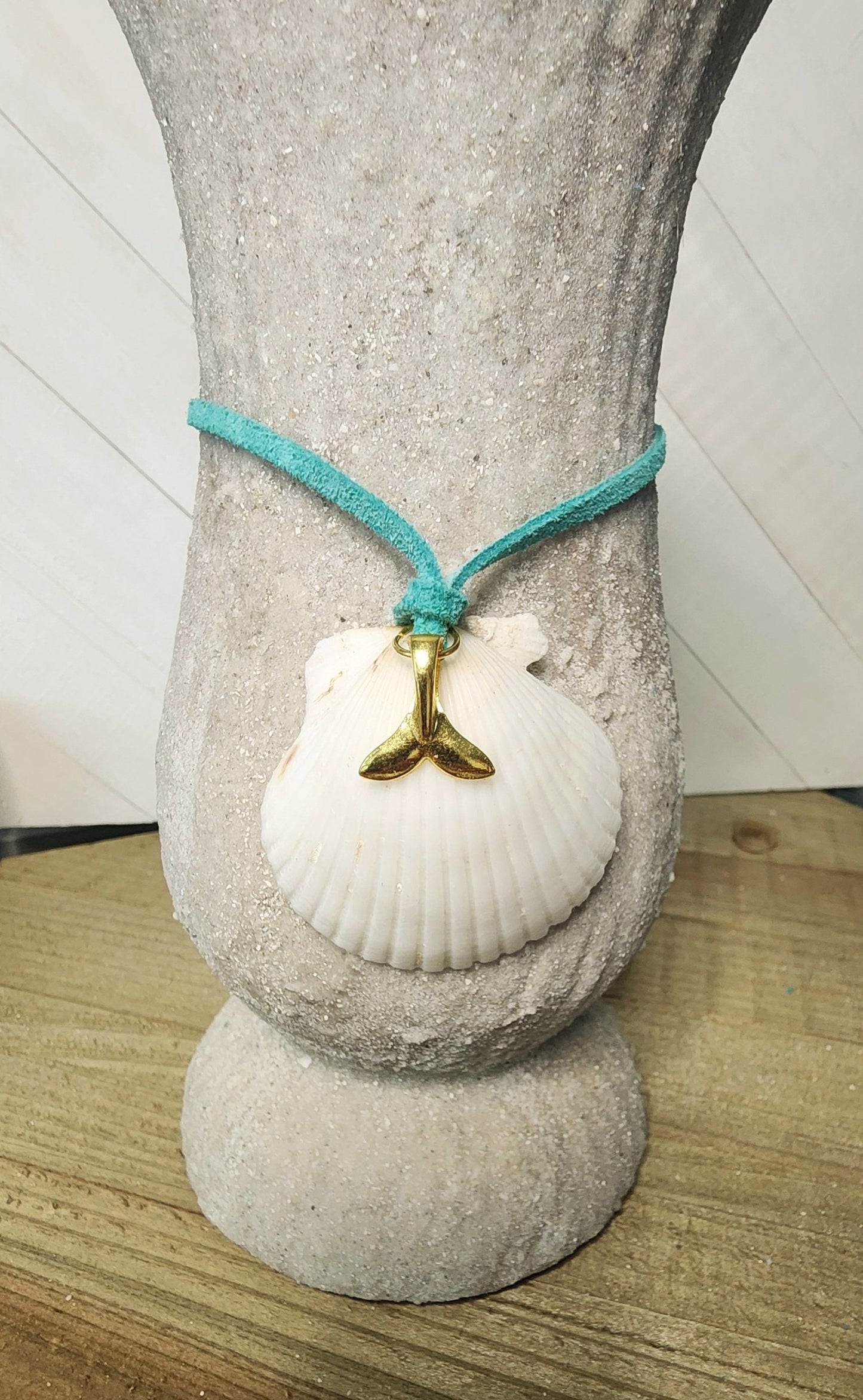 Genuine handmade Florida scallop pendant on a 20" suede cord. Natural white scallop necklace. Mermaid jewelry. Gifts for Beach lovers.