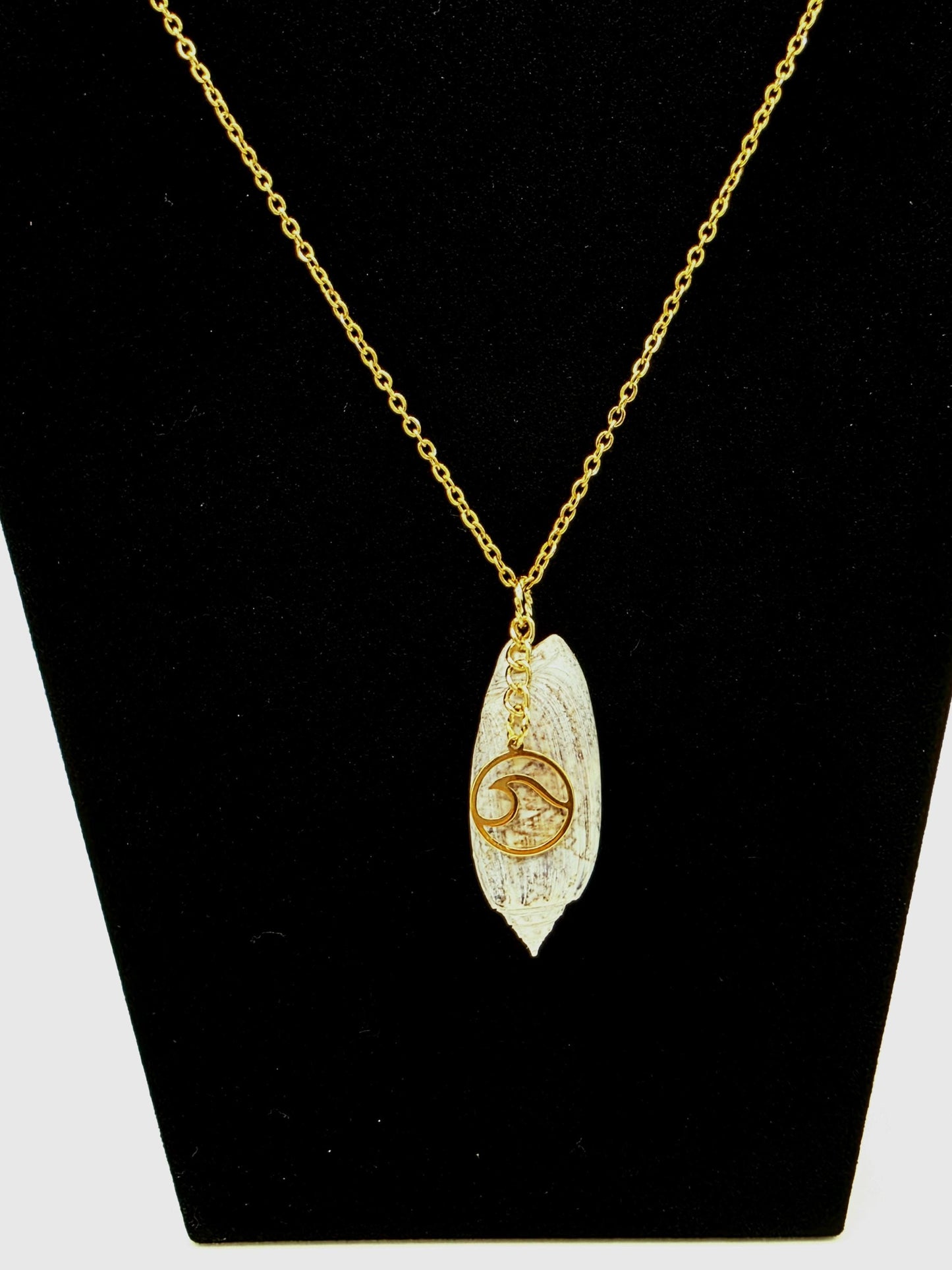 Genuine Florida olive shell necklace on 18" (+2") stainless steel chain. Perfect for beach wedding or anytime gift for beach lovers.