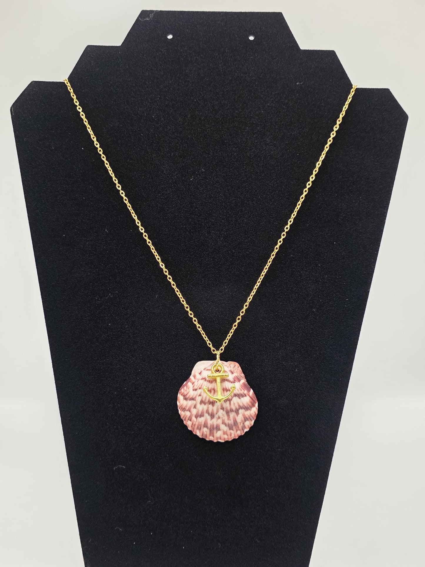 Genuine Florida pink calico shell necklace on 18" (+2") stainless steel chain. Perfect for beach wedding or anytime gift for beach lovers.
