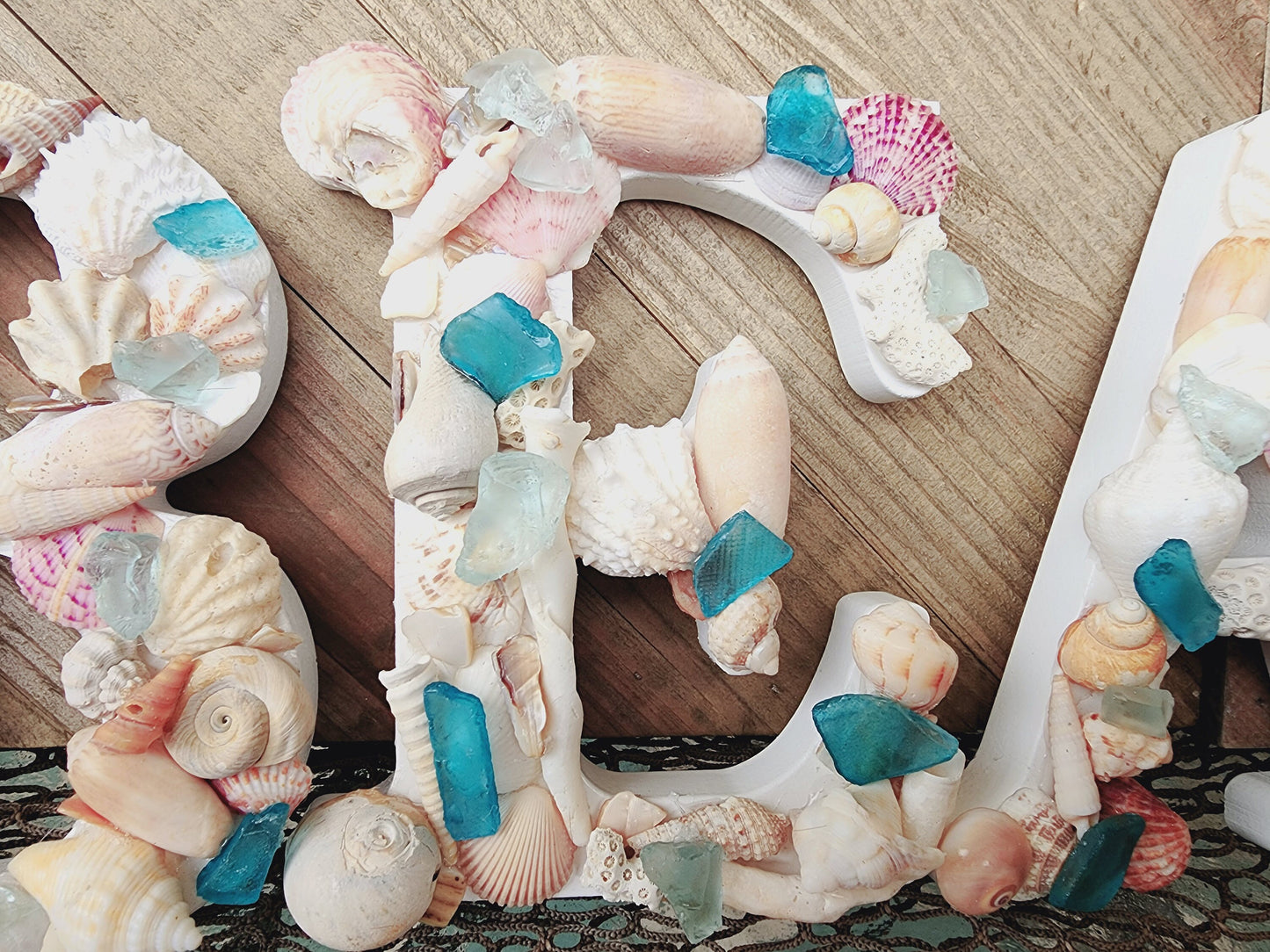 Seashell letters (5inx6in), seashell art decor, beach letters, beach house decor, coastal decor, sea glass letters, seashell wall hanging