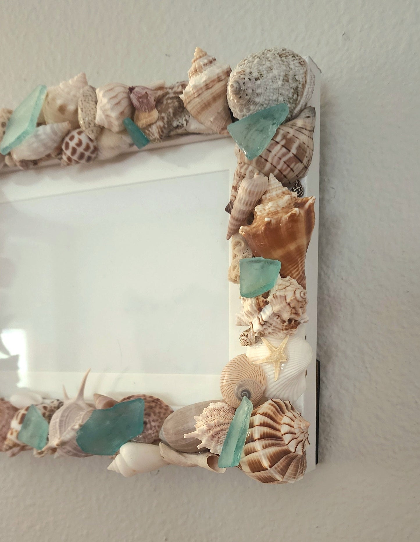 Seashell and sea glass "5x7" picture frame, handmade with SW Florida seashells and sea glass in shades of blue and aqua, wedding gift.