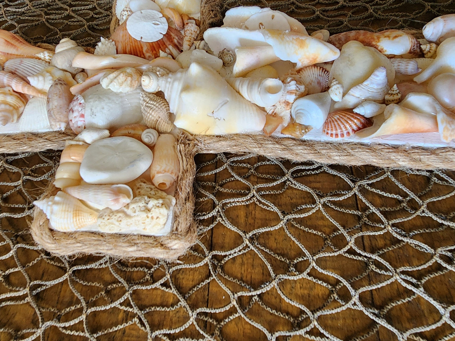Coastal seashell cross 12x7 wall art.  Perfect for a beach wedding, wedding gift, housewarming gift, or to add to your beach house decor