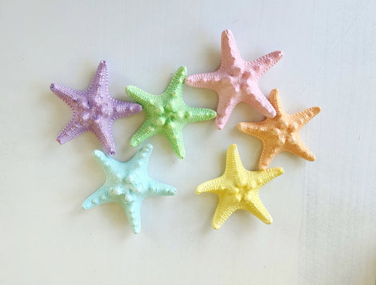 Set of 6 Hand painted knobby starfish in pastel rainbow colors perfect for your Easter or spring decor. Starfish are 3.5- 4 inch wide.